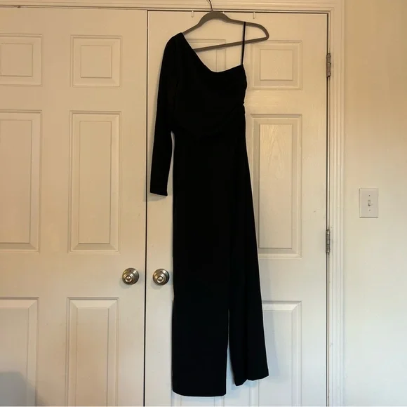 NWT‎ she + sky black one shoulder long sleeve wide leg jumpsuit - Picture 4 of 4
